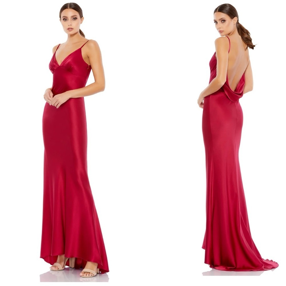 Mac Duggal NWT Sleeveless Satin Empire Waist Cowl Back Gown in Berry 55333 Sz 6